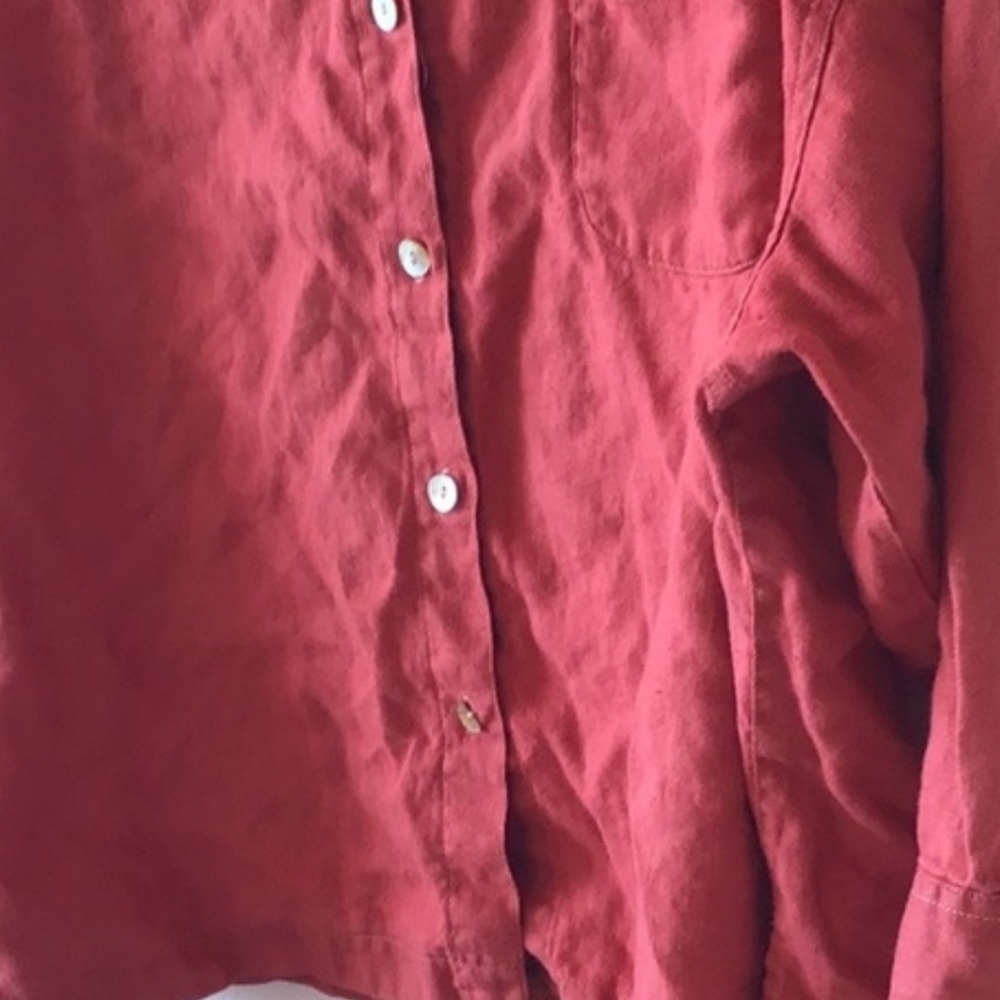 Chico's Design Deep Coral Linen Button Down Shirt/Blouse size Chico's 3 - Picture 4 of 7